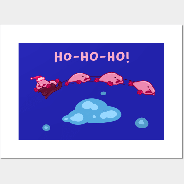 Santa Blobfish Claus Ho-Ho-Ho! Wall Art by manydoodles